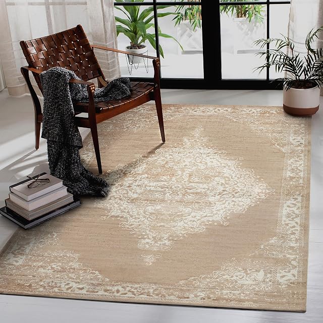 homeart Living Room RUG - Short Pile, Bordered, Soft, Area Carpet for Bedroom & Home Decoration, Pandora Pattern Rugs, Contemporary, Small to Extra Large (Mink, 60 x 110 cm)
