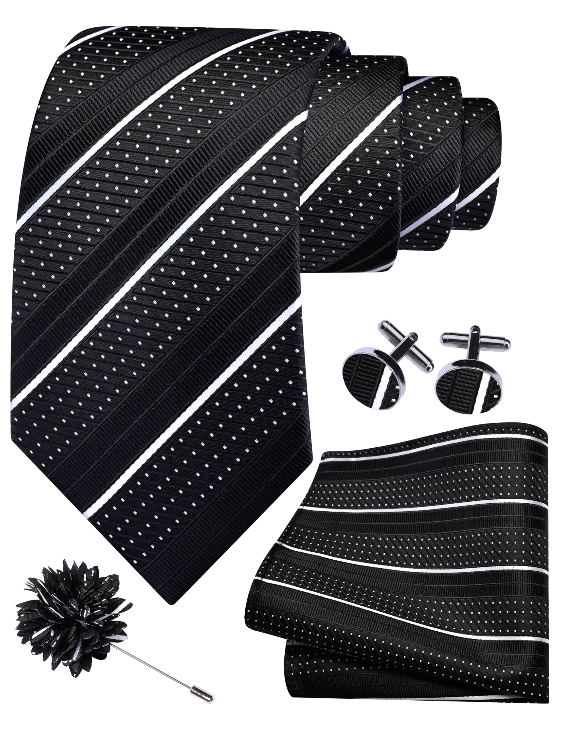 gusleson 3.15"(8cm) Striped Tie for Men With Lapel Pin Necktie Hankerchief Cufflinks Set-picture-39