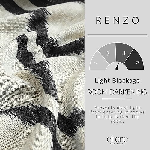 Miniatura 10 de Elrene Home Fashions Renzo Ikat - Cortina de panel de lino con diseño geométrico para ventana, para oscurecimiento de habitación