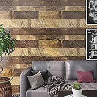 Vista 2 de Livelynine Rollo de vinilo de madera recuperada, impermeable, tablones de vinilo para despegar y pegar, tablones de madera para paredes, cocina