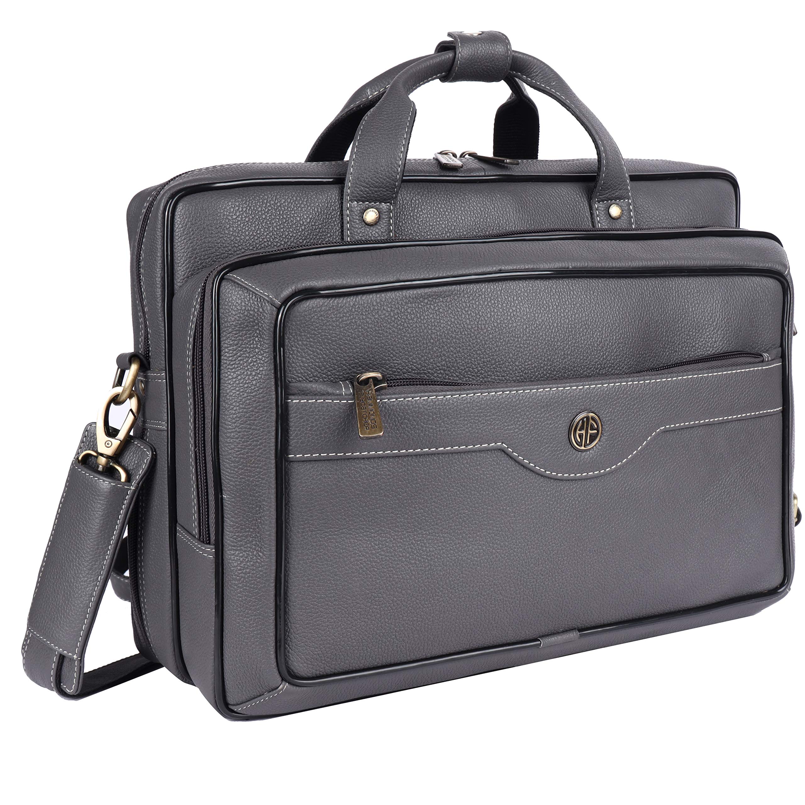 HAMMONDS FLYCATCHER Genuine Leather Expandable Office Bag for Men with Trolley Strap - Adjustable Strap - 15.6 Inch Leather Laptop Bag for Men, Leather Bag for Men, 1 Year Warranty - Graphite Grey (B0916DNJP3) Amazon Price History, Amazon Price Tracker