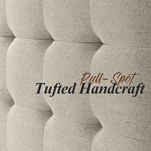 Miniatura 6 de Jocisland Base de cama con plataforma de madera, cabecera tapizada de tamaño matrimonial, madera maciza, no necesita somier, nogal