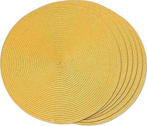 Miniatura 61 de FunWheat Juego de 6 manteles individuales redondos trenzados para mesas de comedor, tejidos, lavables, antideslizantes, para decoración (rojo Rojo