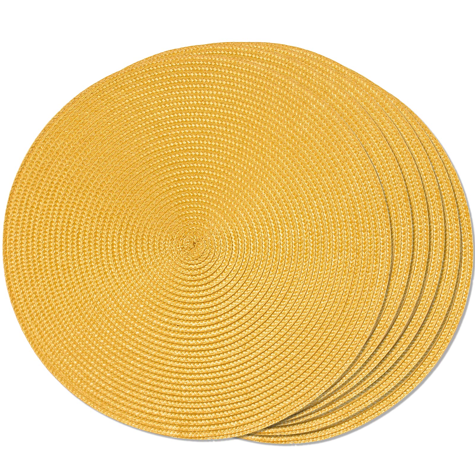 FunWheat Round Braided Placemats Set of 6 Table Mats for Dining Tables Woven Washable Non-Slip Place mats 15inch for Spring(Yellow, 6pcs) — image 1