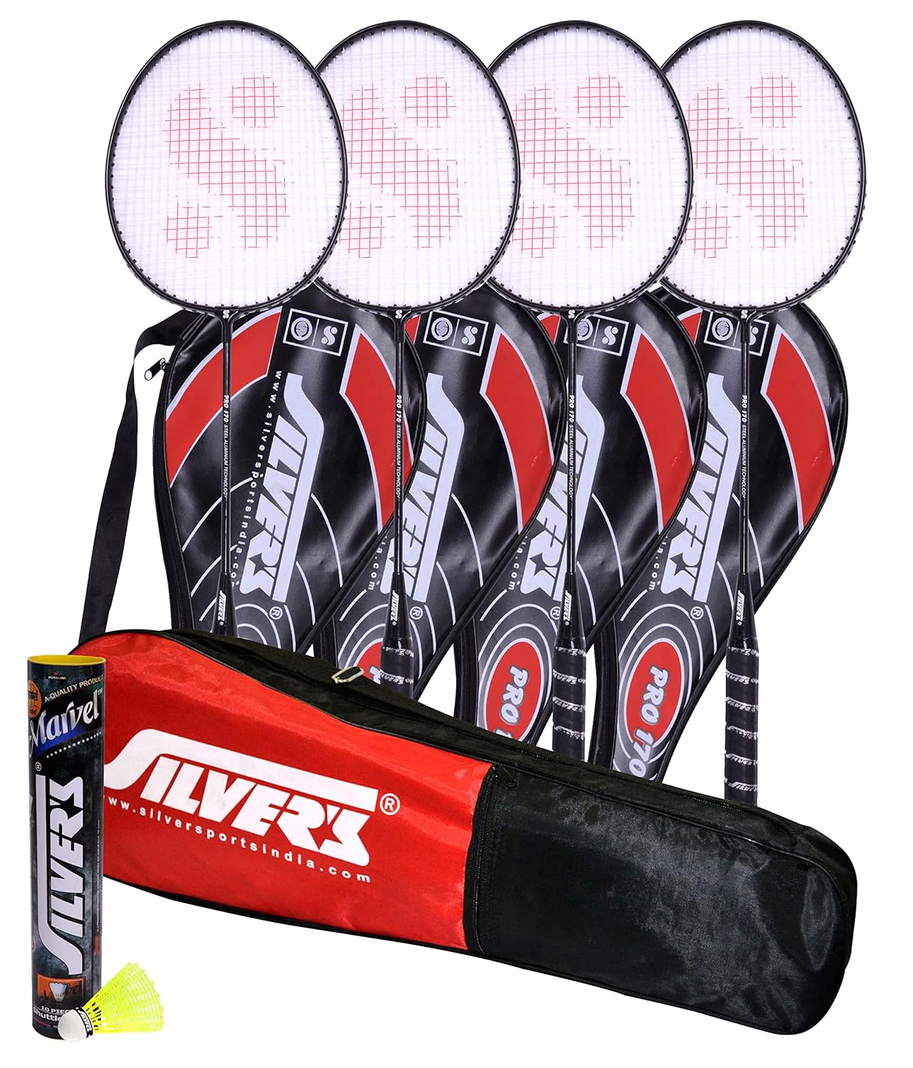 Silver's Pro170 Combo 5 (4 Badminton Rackets with 3/4 Covers,10