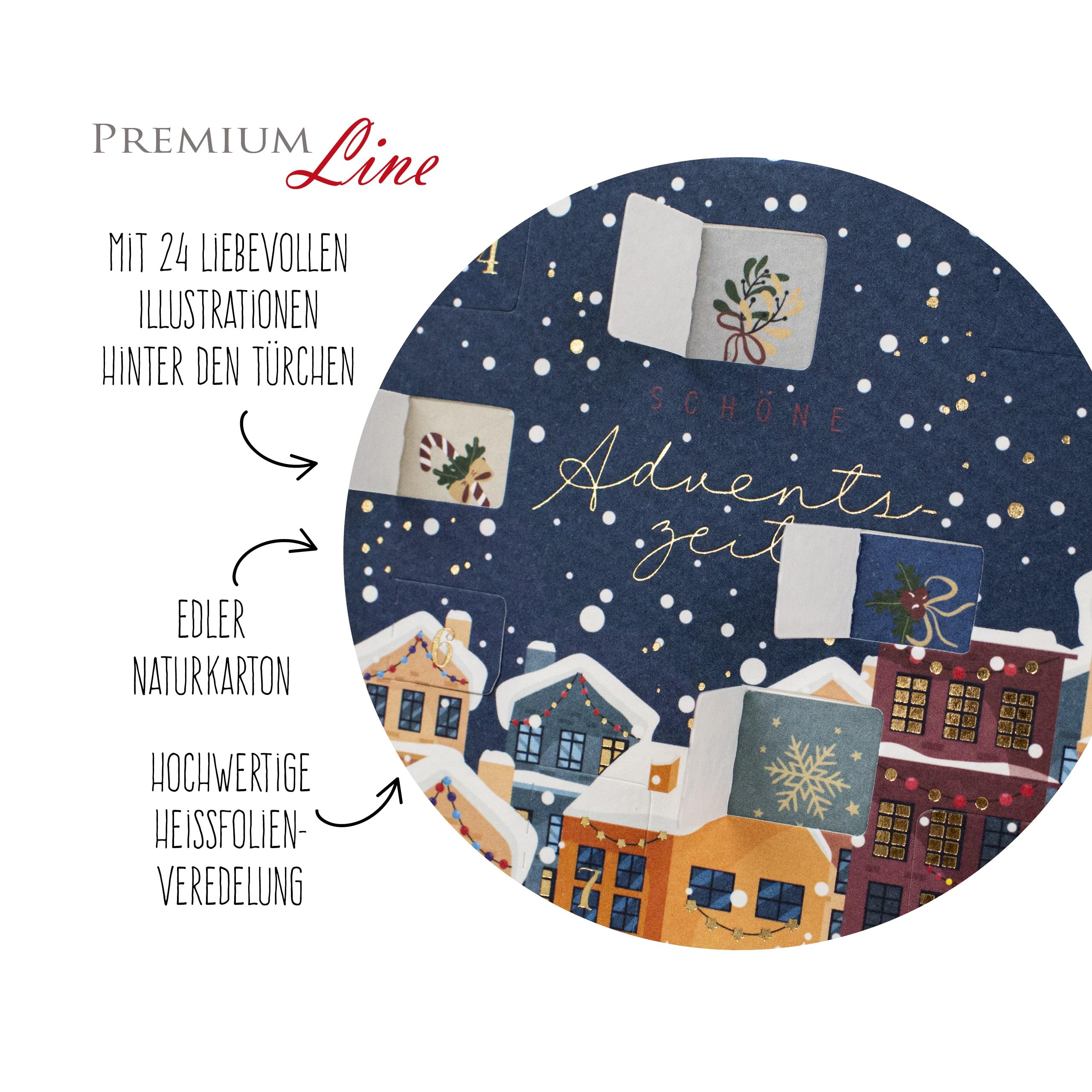 PremiumLine, calendario dell'Avvento, 5 pezzi, con busta, biglietto di auguri di Natale, 11,5 x 17,5 cm, biglietto pieghevole per calendario dell'Avvento