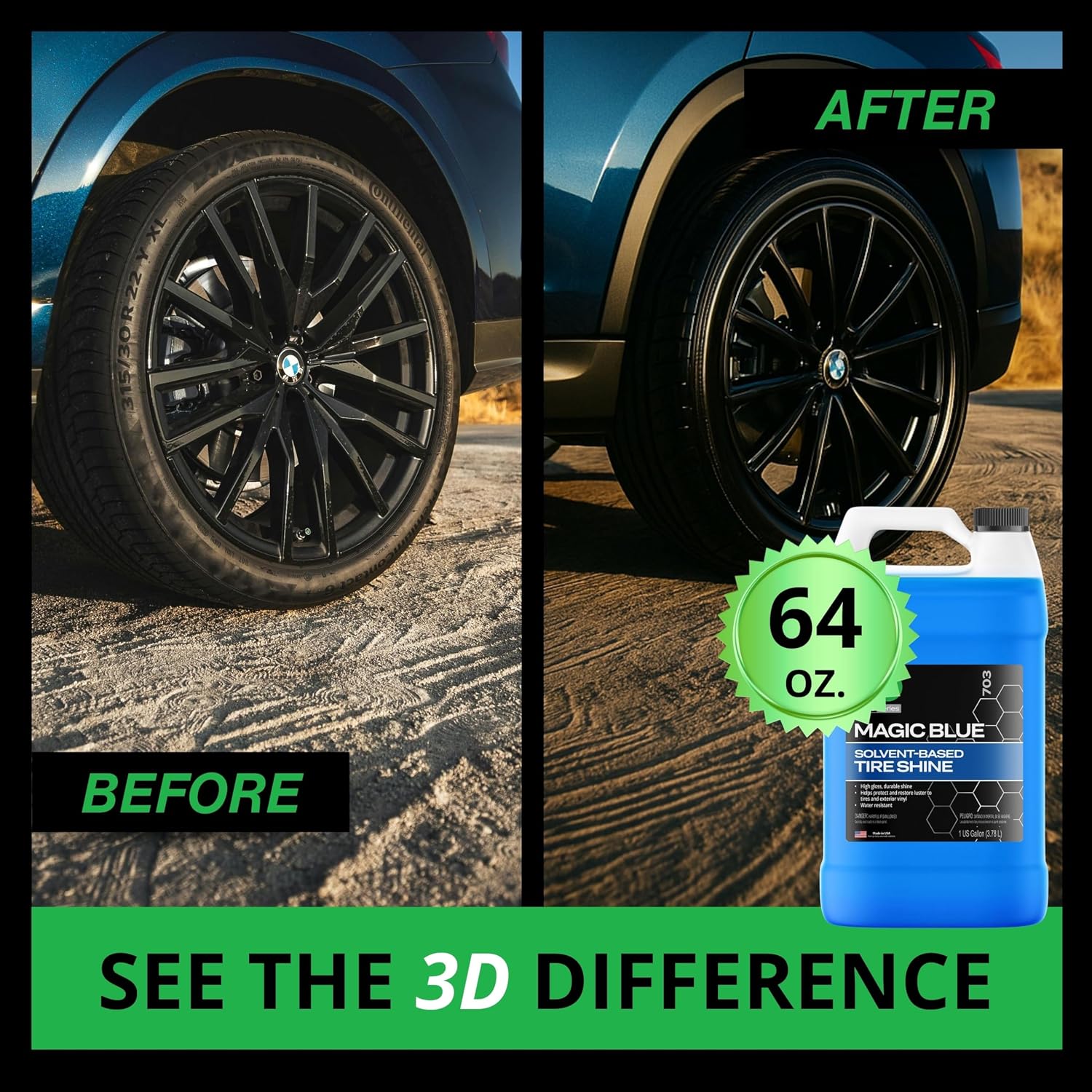 3D Pink Car Soap + Magic Blue Tire Shine Spray – High Gloss Wash & Wet Look Tire Dressing Kit