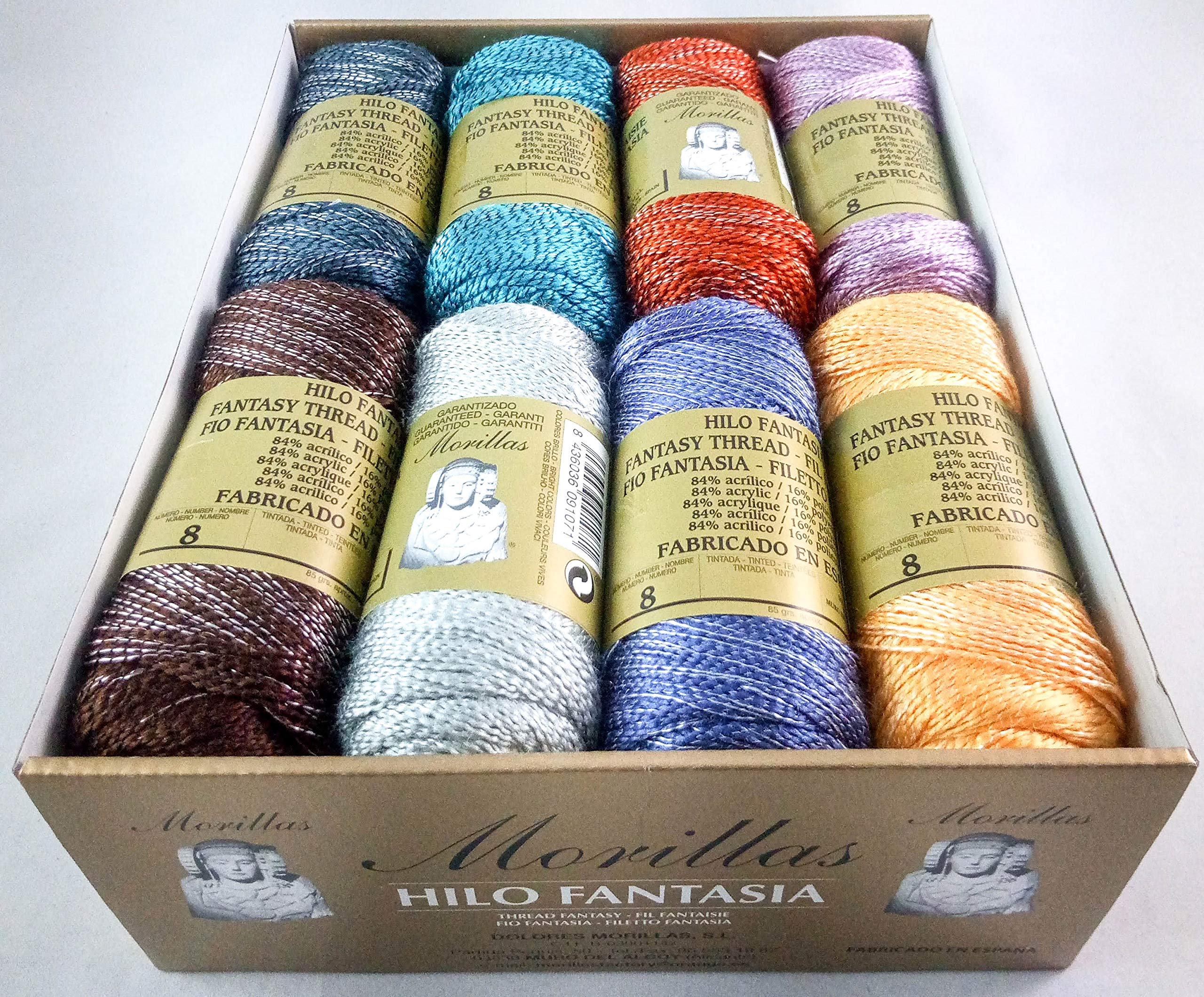 ▷ Pack de 16 Zepelines Hilo Fantasía Nº 8 BRILLO COL. OSCUROS (84% Acrílico/ 16% Poliéster) para tejer labores de ganchillo o punto con un acabado elegante.