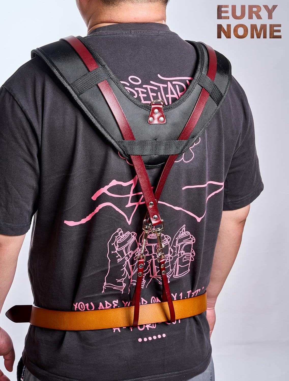 EURYNOME Tool Belt Suspenders for Men, Genuine Leather Padded Heavy Duty Work Suspension Rig, for Framers, Carpenters, Construction, Reddish Brown, One Size Fits Most