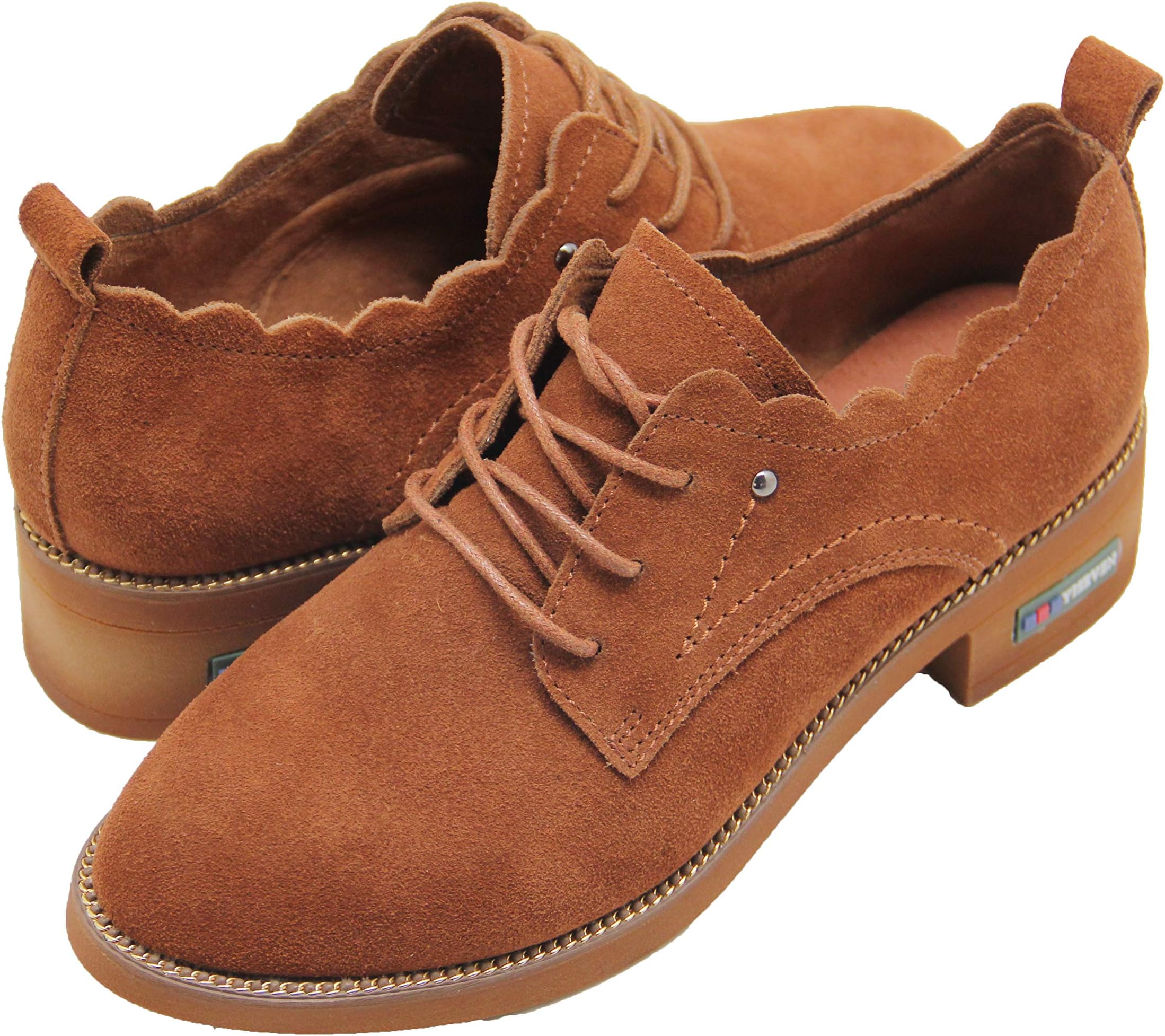 YISEVEN Womens Classic Suede Leather Oxfords Shoes Mid Heels