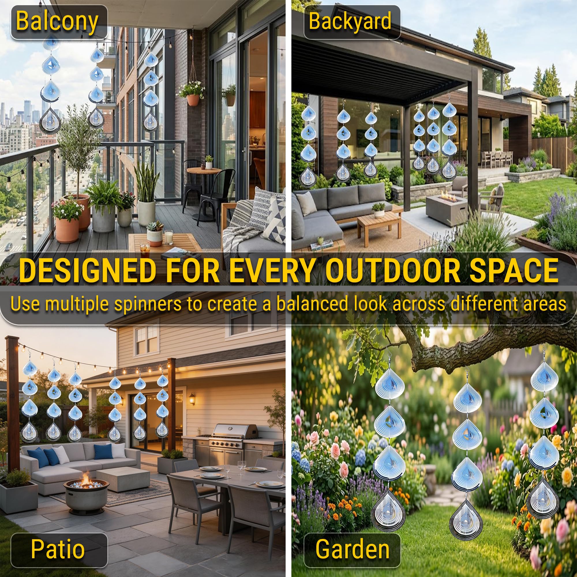 Reflektierende Vogelabwehr für draußen - Vogelabwehrgeräte im Freien - 3D-Windspinner, Outdoor-Gartendekoration - 4 Set Vogelabwehr, um Specht & Tauben vom Fensterdach fernzuhalten (Stil 4)