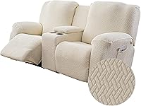 Vista 14 de Genina Funda para Silla Reclinable, Fundas Elásticas para Sillas Reclinables, Fundas para Sofá Reclinable de Rayas de Jacquard, Fundas Protectoras