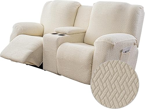 Miniatura 14 de Genina Funda para Silla Reclinable, Fundas Elásticas para Sillas Reclinables, Fundas para Sofá Reclinable de Rayas de Jacquard, Fundas Protectoras