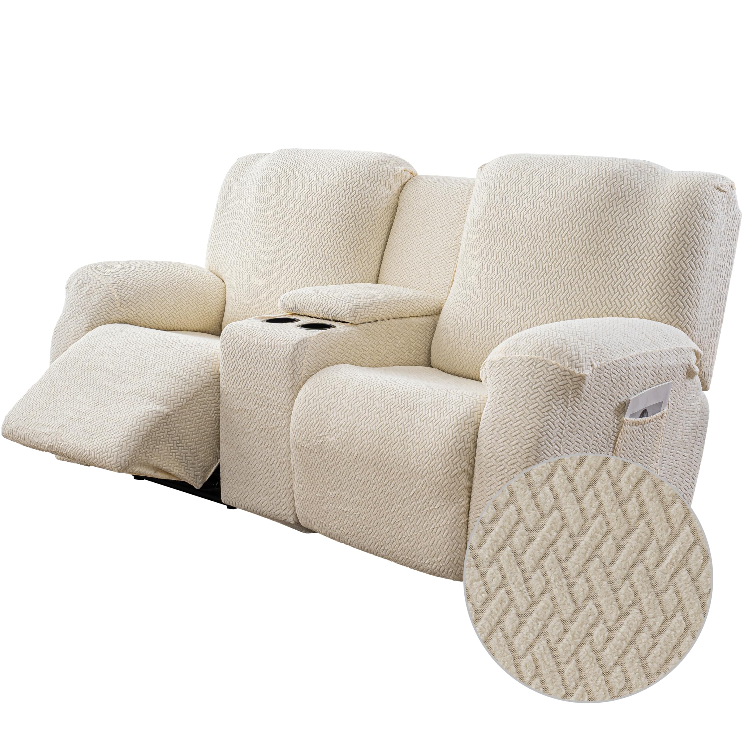 Genina Recliner Loveseat Covers with Console,2 Seater,Beige