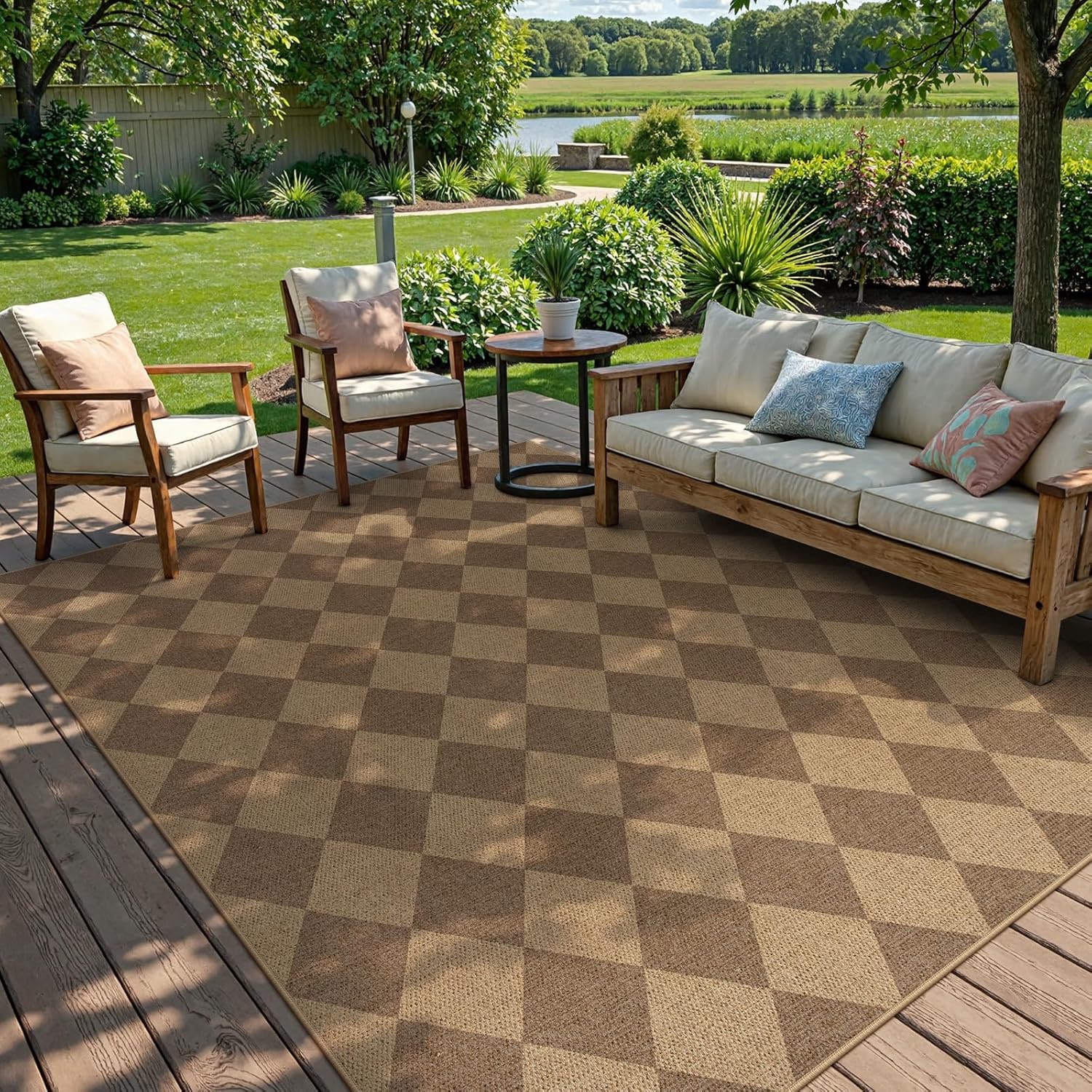 Lanffia Checkered Easy Jute Washable Rugs 8x10, Neutral Non Slip Rug for Living Room, Checkerboard Indoor Outdoor Carpet, Large Farmhouse Low Pile Non Shedding Carpet for Classroom Patio