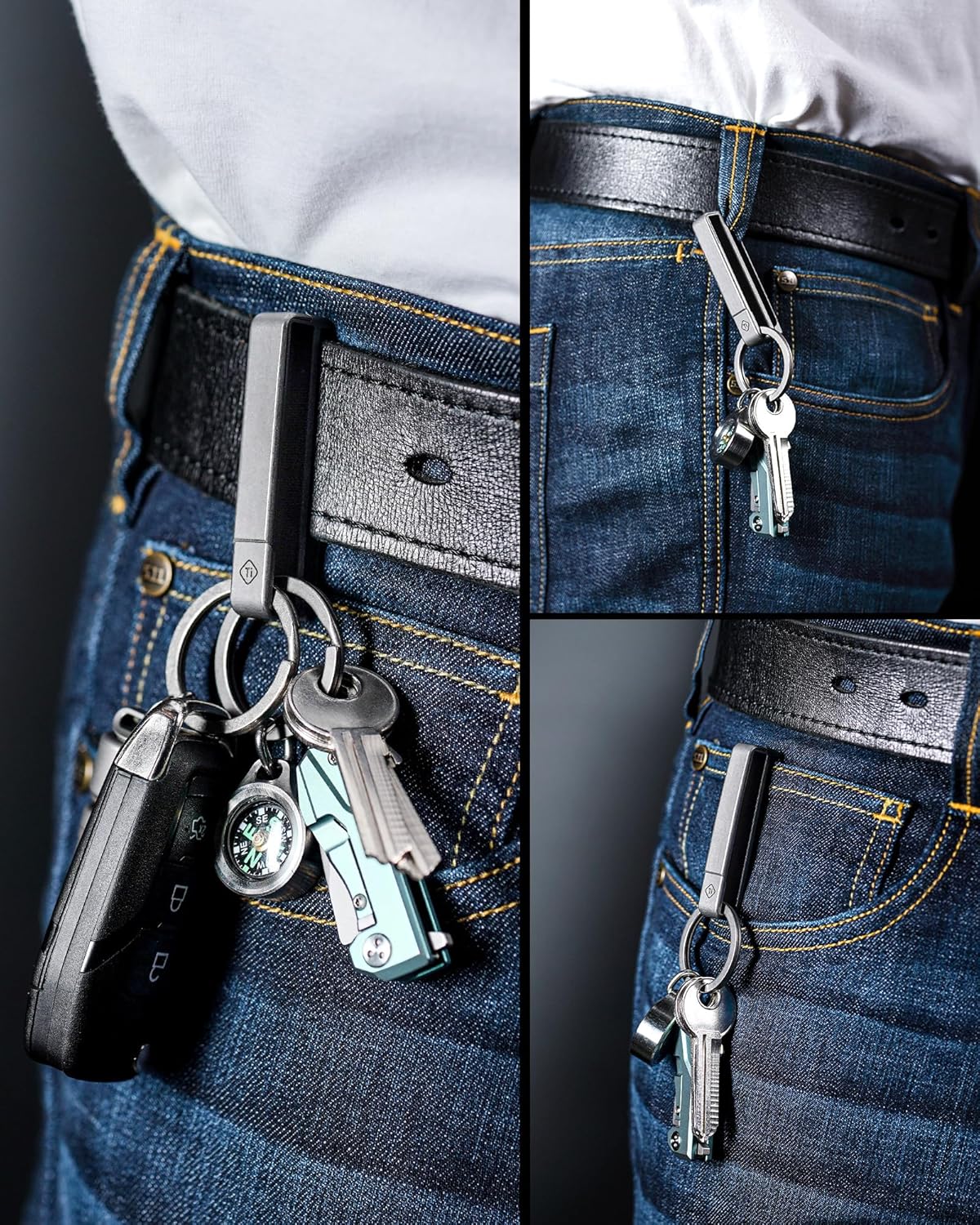 MecArmy CH25/CH26 Titanium Belt Keychain Clip, One-Piece EDC Key Holder, Quick-Access Key Organizer for MOLLE & Belt Loops