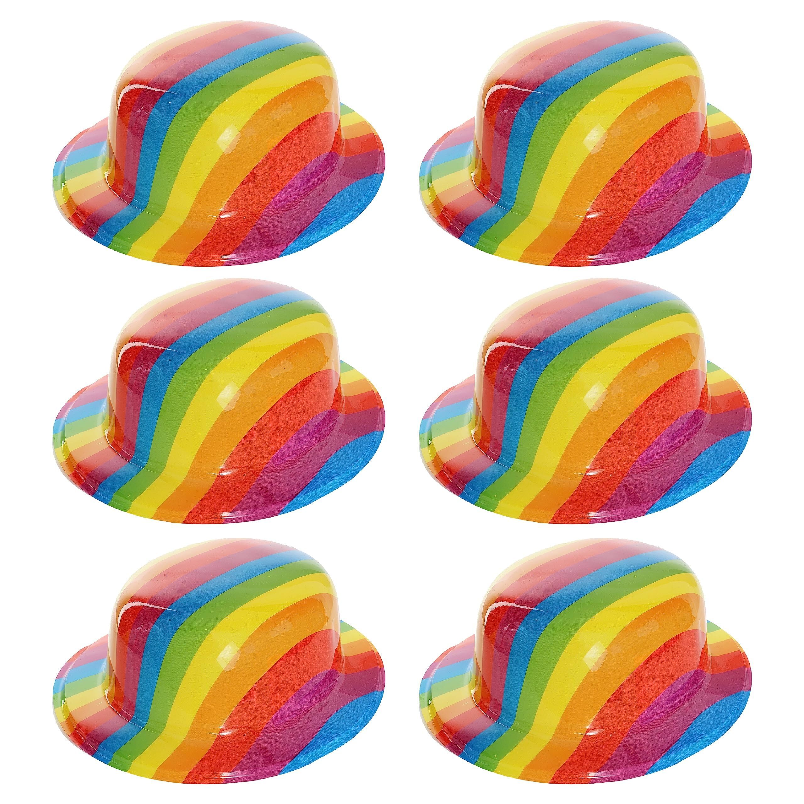 Adults Rainbow Bowler Hat - Pack of 6 - Multicoloured Plastic Bowler Hat - Pride Month Pride March Pride Events Fancy Dress Accessory