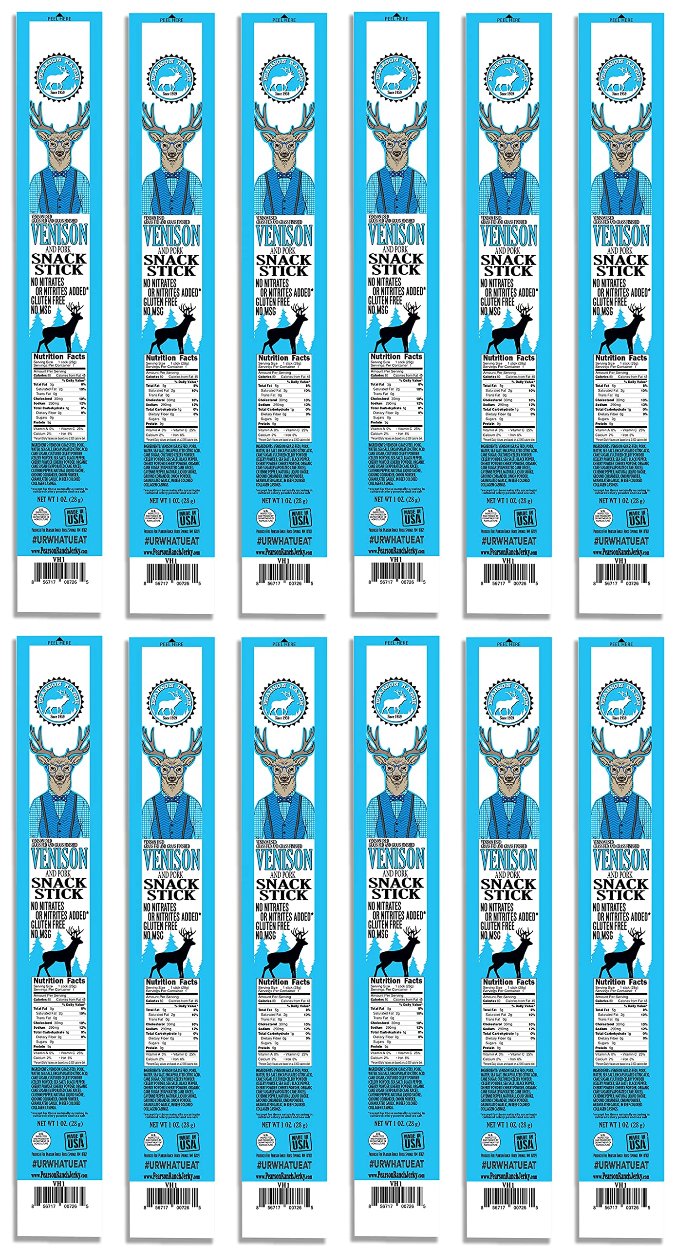 PEARSON RANCH Venison Meat Sticks 1 Ounce Venison Jerky Sticks Pack of 12 - Exotic Meat, Low-Carb, Gluten-Free, MSG-Free, High Protein, Paleo and Keto Friendly, Game Meat Sticks