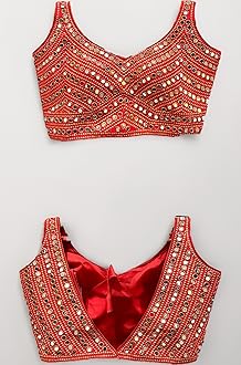 Vihu Fashion Women's Multicolor Phantom Silk Sequin Sleeves Saree Blouse (Half Sleeves Included)