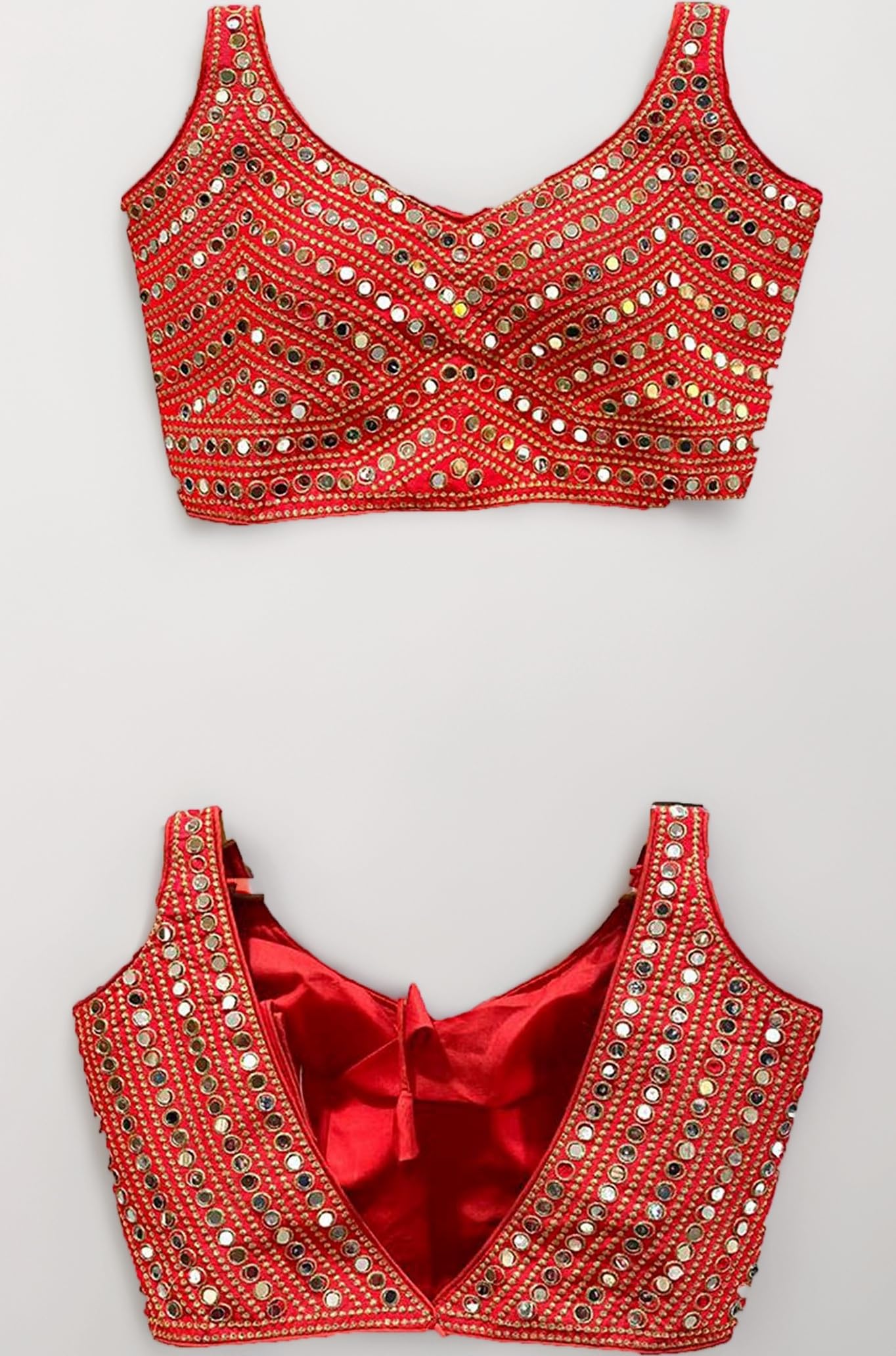 Vihu Fashion Women's Multicolor Phantom Silk Sequin Sleeves Saree Blouse (Half Sleeves Included)