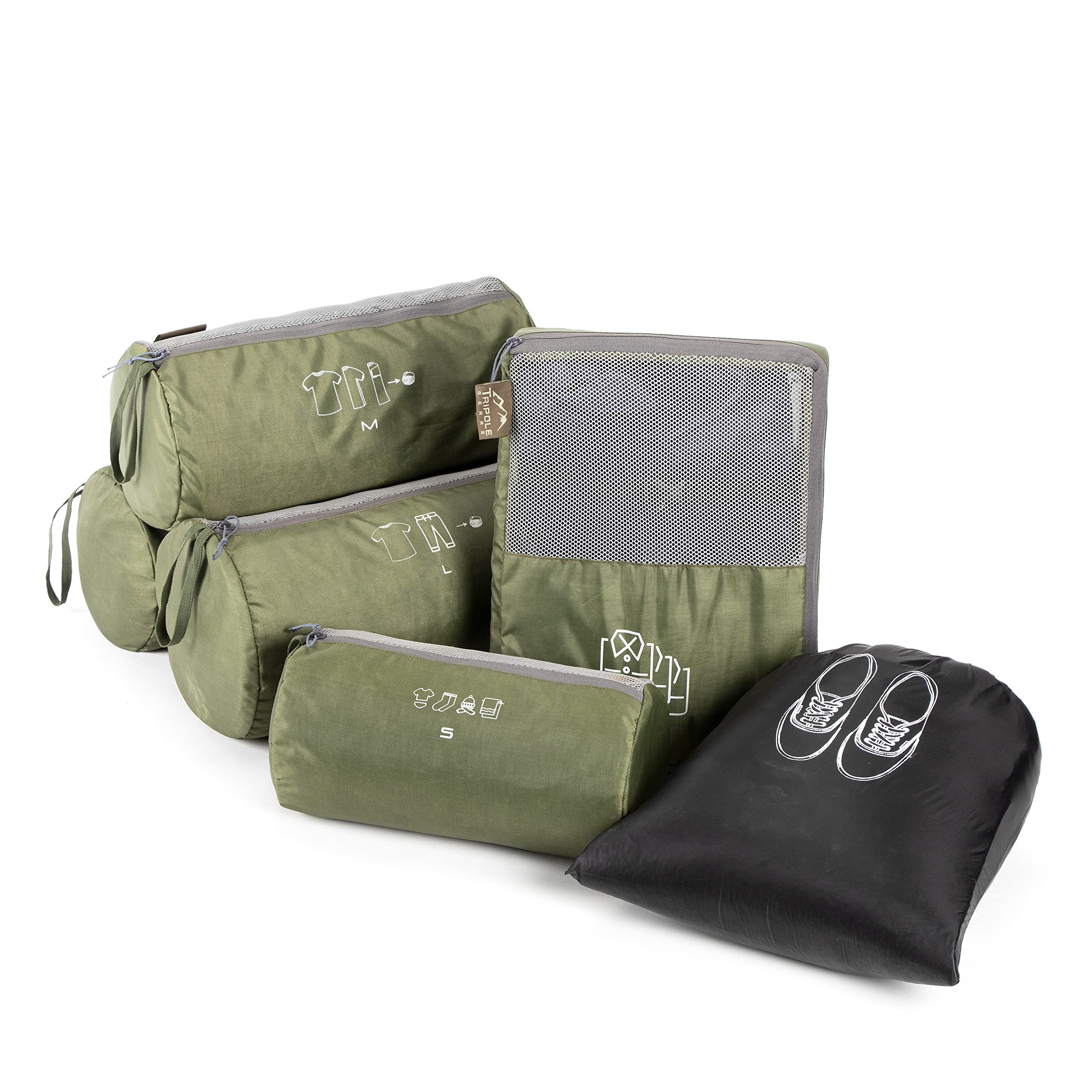 Tripole Polyester Organizer Packs - Cylindrical Shaped For Rucksacks - Set Of 6 | Shirt Bag | Green, 19 cm, 5 cm