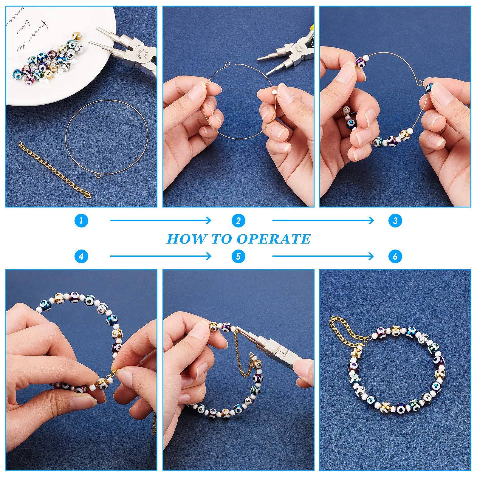 NBEADS Perline Vetro Malocchio - 8mm, Azzurro, Circa 147 Pezzi Per