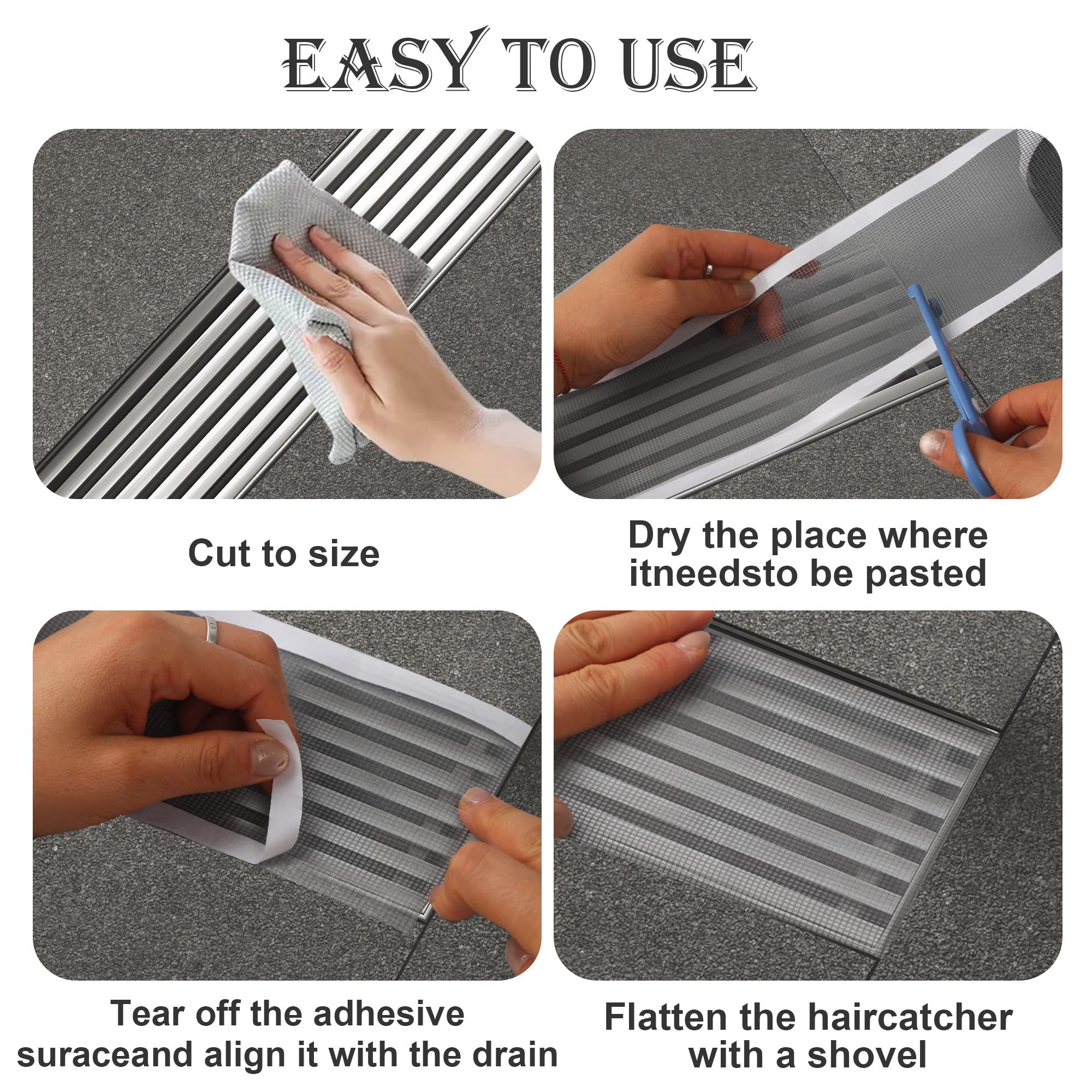 10cm x10m Raccogli Capelli Doccia, Adesivi a Rete, Retina per Scarico Doccia Capelli con Spatola di Plastica, Filtro Doccia Capelli, Filtro Capelli Doccia per Bagno Vasca Cucina Doccia