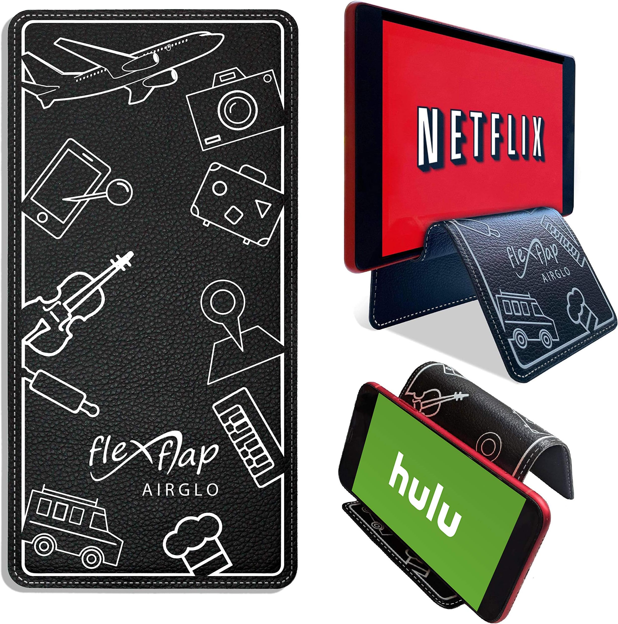 AIRGLO Airplane Travel Essentials Flex Flap Phone Holder & Flexible Tablet Stand Travel Accessories for Desk, Bed, Treadmill, Home, Airplane - Cool Gadget