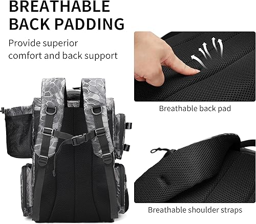 Miniatura 7 de Rabjen Mochila de aparejos de pesca con soportes para caña, soporte para botellas, bolsa de almacenamiento, tienda de equipo de pesca