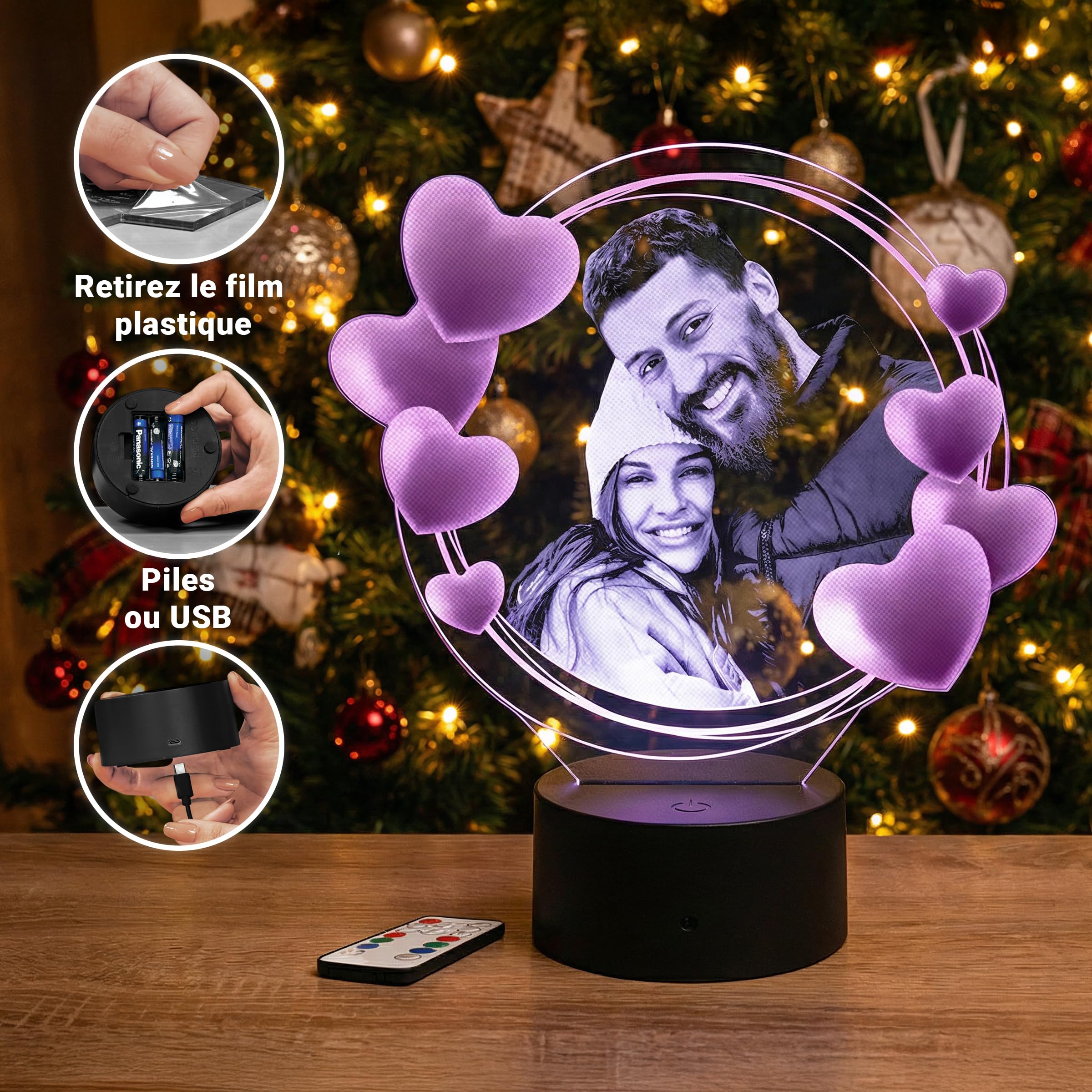 Lampephoto.fr Nouveau Lampe Bicolore, Lampe photo Personnalisée, idée cadeau Femme, Cadeau Fête des Mères, Saint Valentin, cadeau personnalisé Maman, Gravure laser, Noel, Anniversaire pour elle
