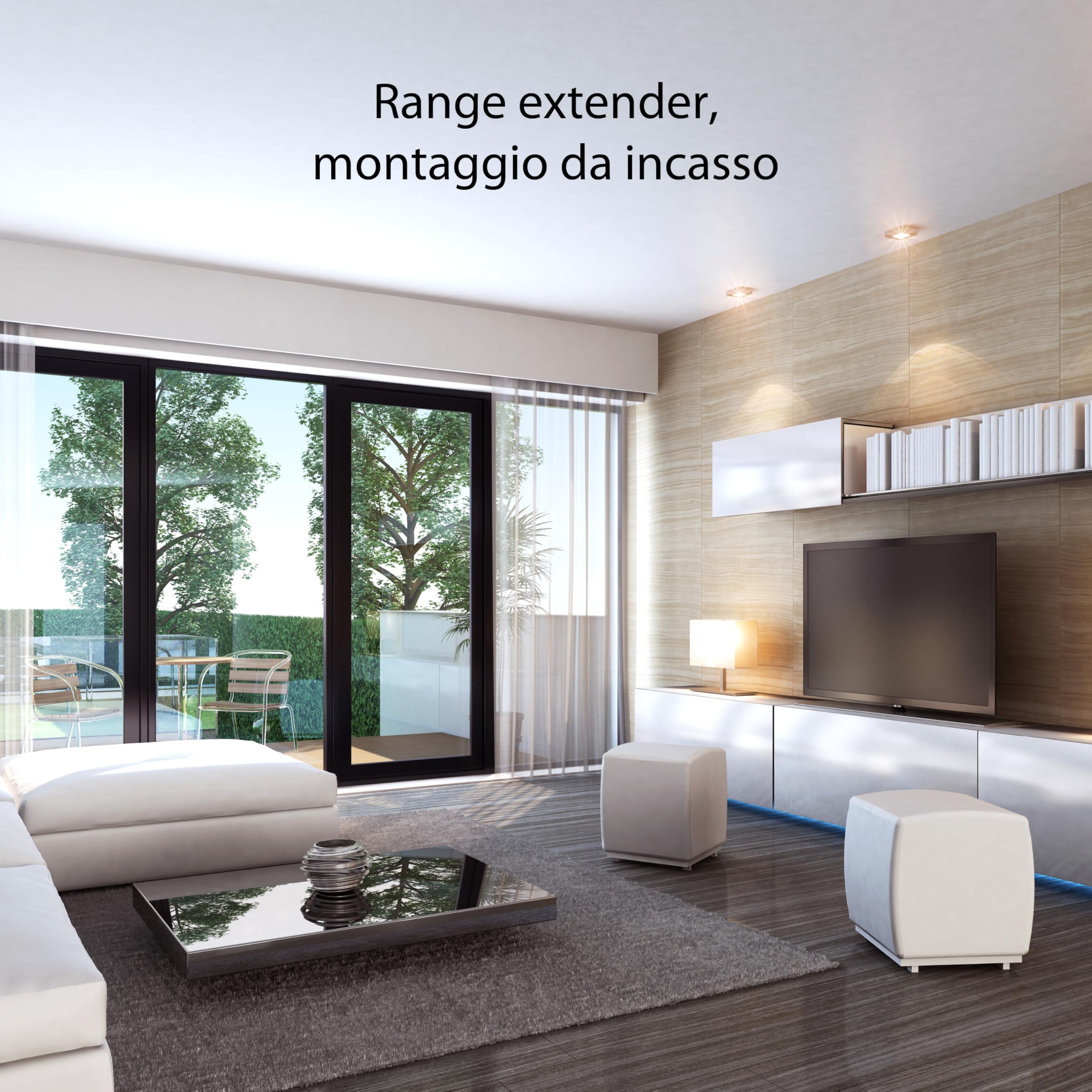 Finder Range Extender YESLY Tipo 1Y.E8.230, da incasso. Estende il campo d'azione del sistema YESLY di circa 10 metri in campo libero. Non necessita di configurazione.