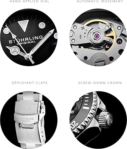Miniatura 3 de Stuhrling Original Ltd Edition reloj de buceo automático con dial azul oscuro para hombre reloj deportivo de pulsera de corona roscada de acero