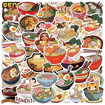 55 Pcs Ramen Stickers for Children Teens Girls Boys,Lamian Noodles Stickers for Bicycle,Skateboard,Laptop Water Bottles,Computer,Waterproof Vinyl for Wall,Graffiti Stickers