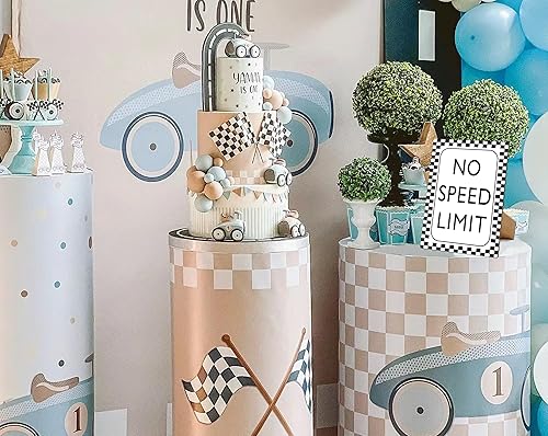 Miniatura 3 de Decoración de cumpleaños de coche de carreras, letrero sin límite de velocidad, Fast One, decoración de fiesta de cumpleaños de auto de carreras