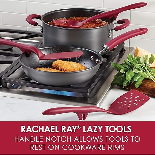 Miniatura 2 de Rachael Ray Juego de cucharas flexi Turner y raspar y utensilios de cocina, 2 piezas, color rojo