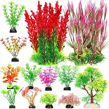 Borlech 10 Pack Artificial Aquatic Plants, Aquarium Plastic Plants Fish Tank Decorations, Used for Household and Office Aquarium Lifelike Simulation Plastic Hydroponic Plants, Small to Large