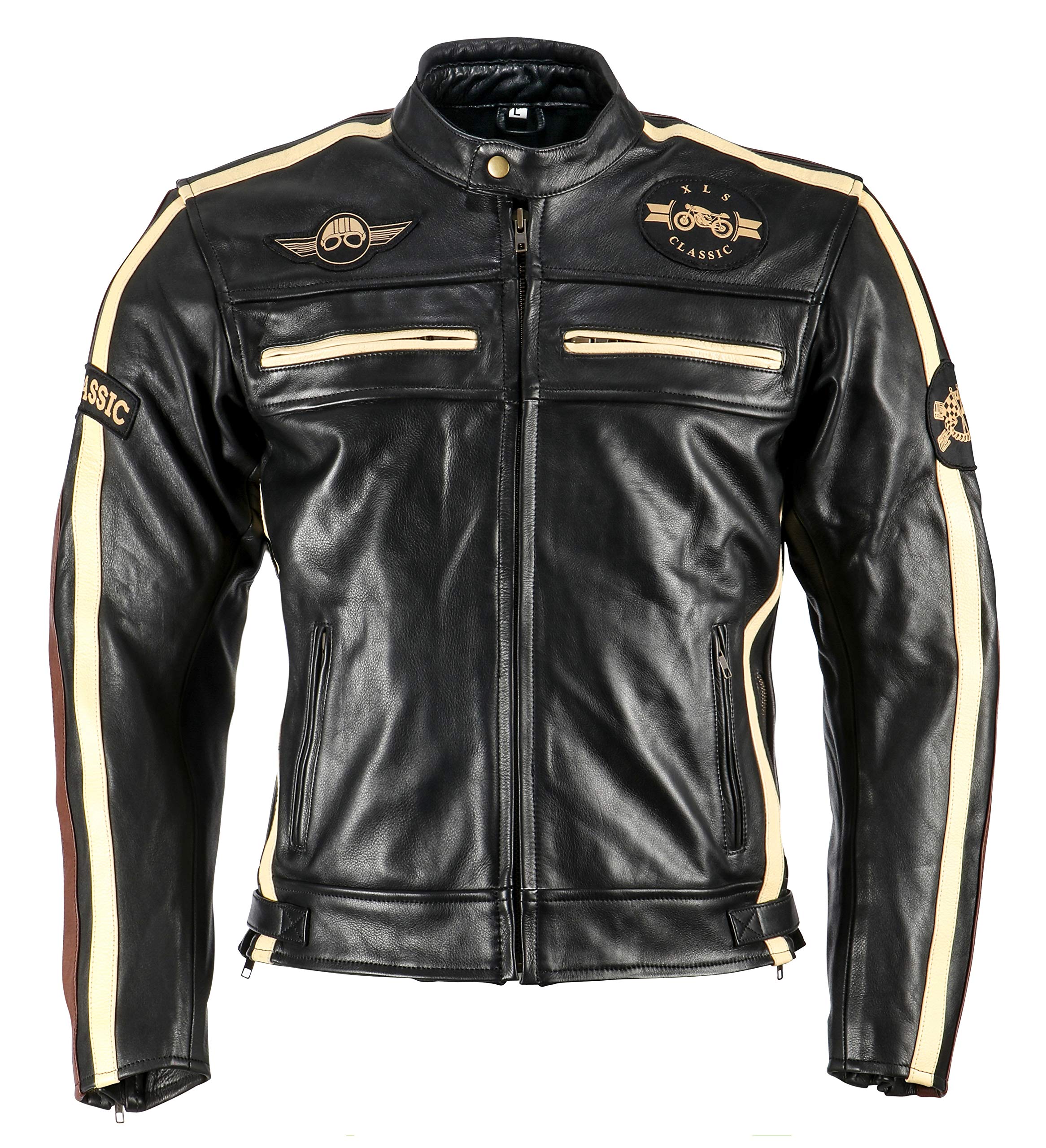 XLS Motorradjacke Classic One für Herren schwarz aus Leder Retro Bikerjacke herausnehmbares Thermofutter