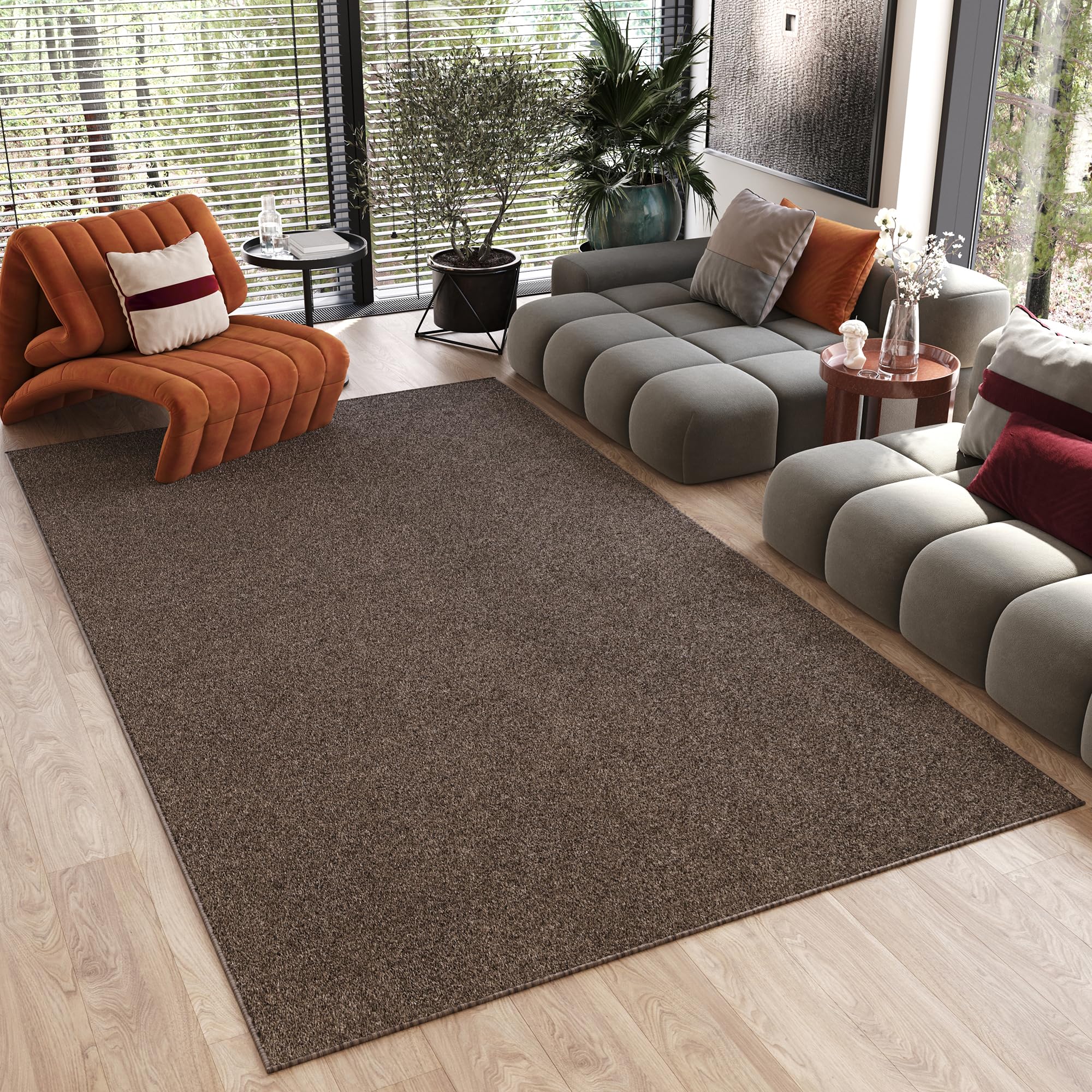 TAPISO Noyan Alfombra Antideslizante Lavable de Pelo Corto Resistente Diseño Moderno Marrón Chocolate Alfombra de Salón Dormitorio Habitación Infantil Oeko-Tex 80 x 150 cm