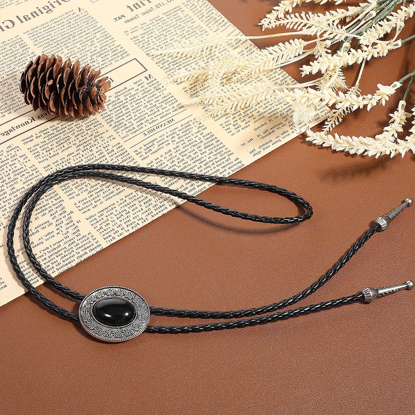ElevateTech Cravate bolo pour homme - Accessoires de collier de forme ronde - Boléro occidental - Fait à la main avec alliage turquoise - Anniversaire (noir)