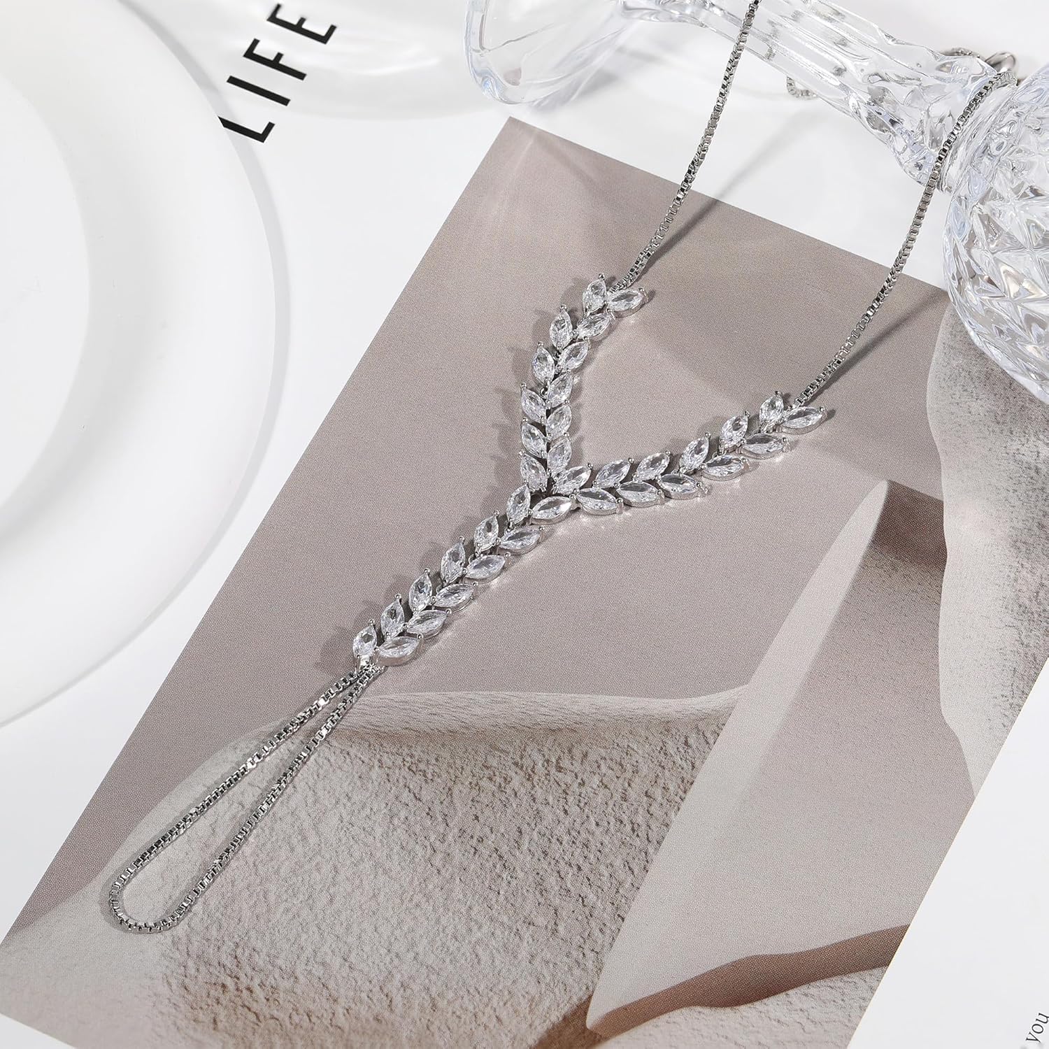 Cubic Zirconia Statement Ring Bracelet for Women,Adjustable Bohemian Slave Bracelet Hand Chain Ring Jewelry for Women - Image 5