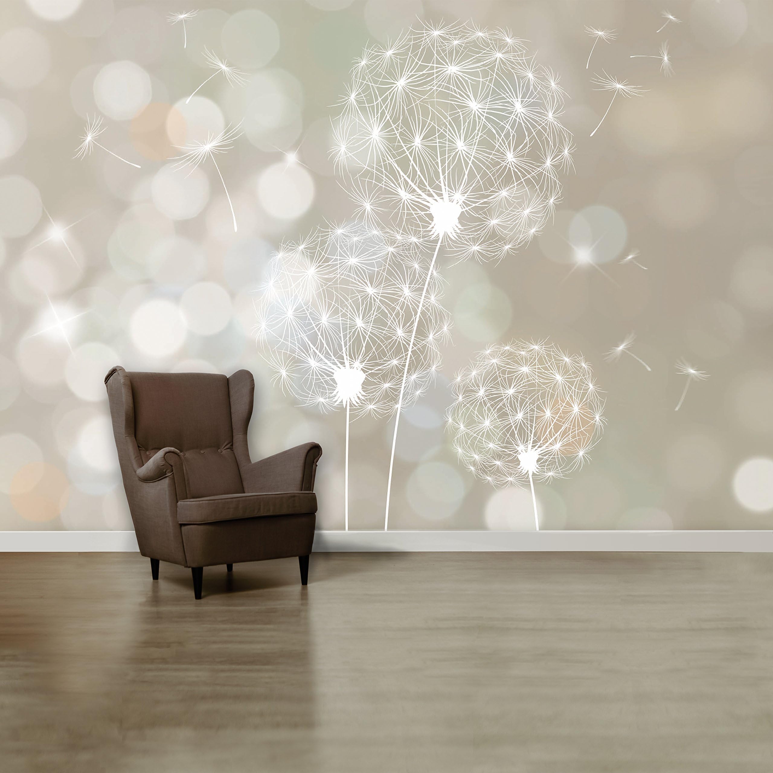 Photo Wallpaper with Paste Blown Dandelion 107, 366 cm x 254 cm, Dandelion Clock Flower Plant