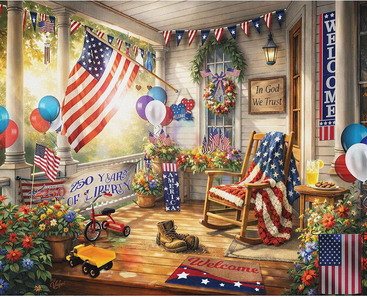 White Mountain 1000 Piece Jigsaw Puzzle 4th of July, Patriotic Porch
