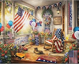 White Mountain 1000 Piece Jigsaw Puzzle 4th of July America Puzzles with Large Pieces, Gift for Adults and Family 24"x30" - Patriotic Porch