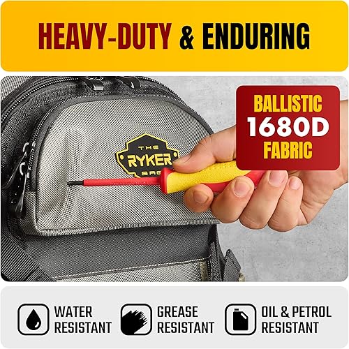 Miniatura 3 de The Ryker Bag Mochila de herramientas de 48 bolsillos  Organizador de herramientas resistente al agua con correas acolchadas, base reforzada, regalo