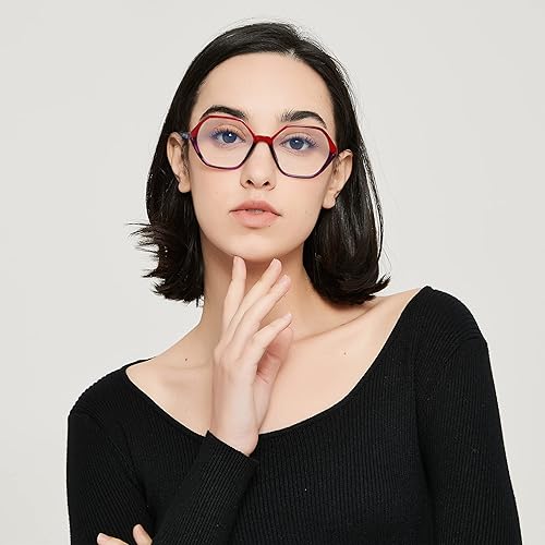 Miniatura 6 de EYEURL Gafas de lectura para mujer, paquete de 4 lentes de lectura con bloqueo de luz azul, diseño vintage, marco en forma de diamante, bisagra de
