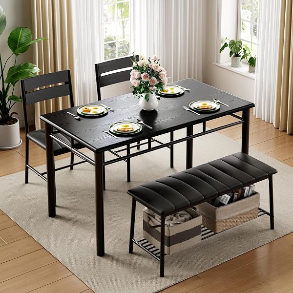 Industrial Dining Set with Upholstered Bench