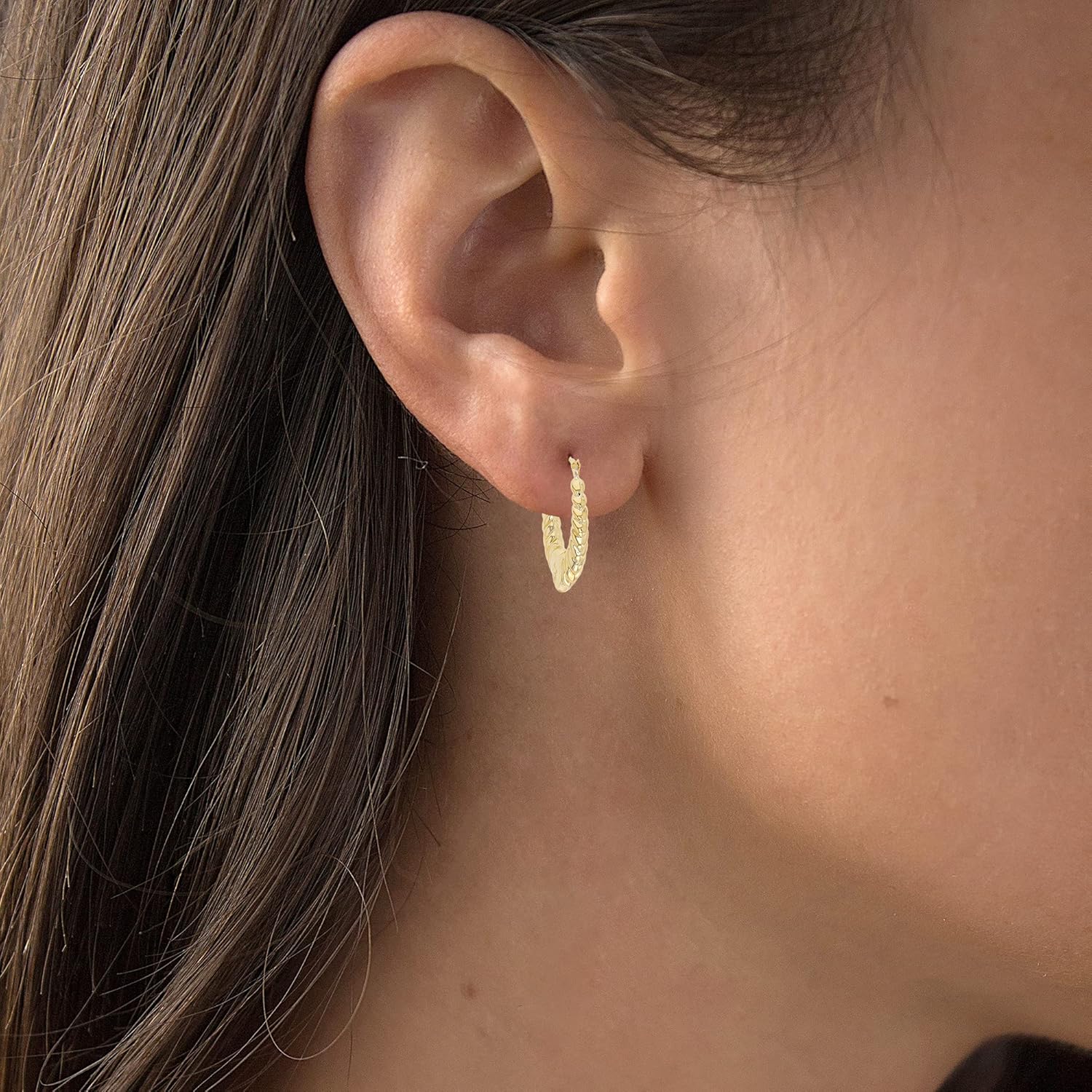 14K Gold Solid Hypoallergenic Heart Hoop Earrings - Tricolor Gold, Two Tone, Heart Shaped, Triple Heart, Shrimp Hoops