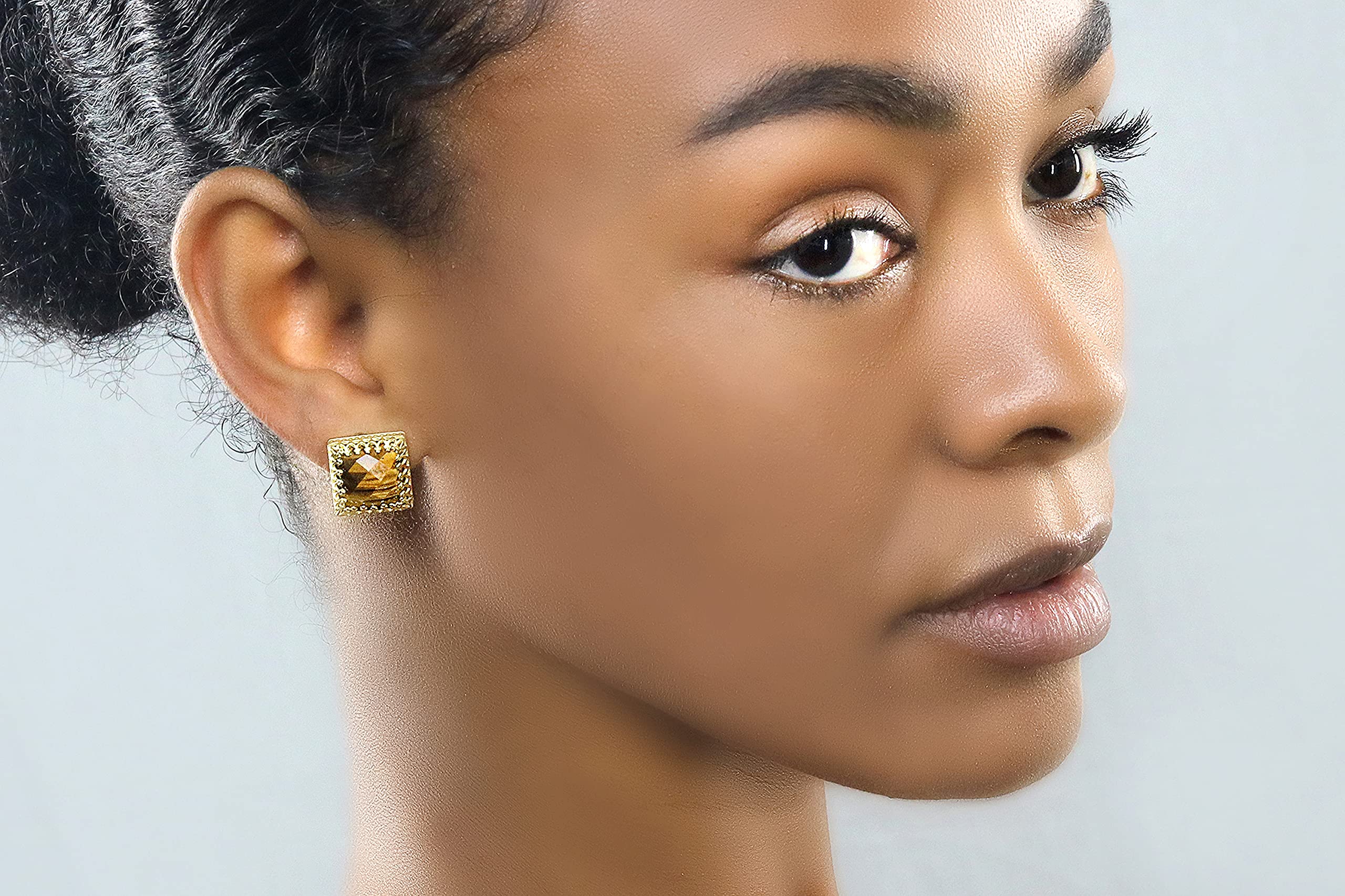 Ojo de Tigre - Pendientes Cuadrados de Piedra Preciosa para Mujer - Pendientes de Plata de Ley de Inspiración Vintage - Elegantes Joyas Hechas a Mano para Mujer - Elija su Material