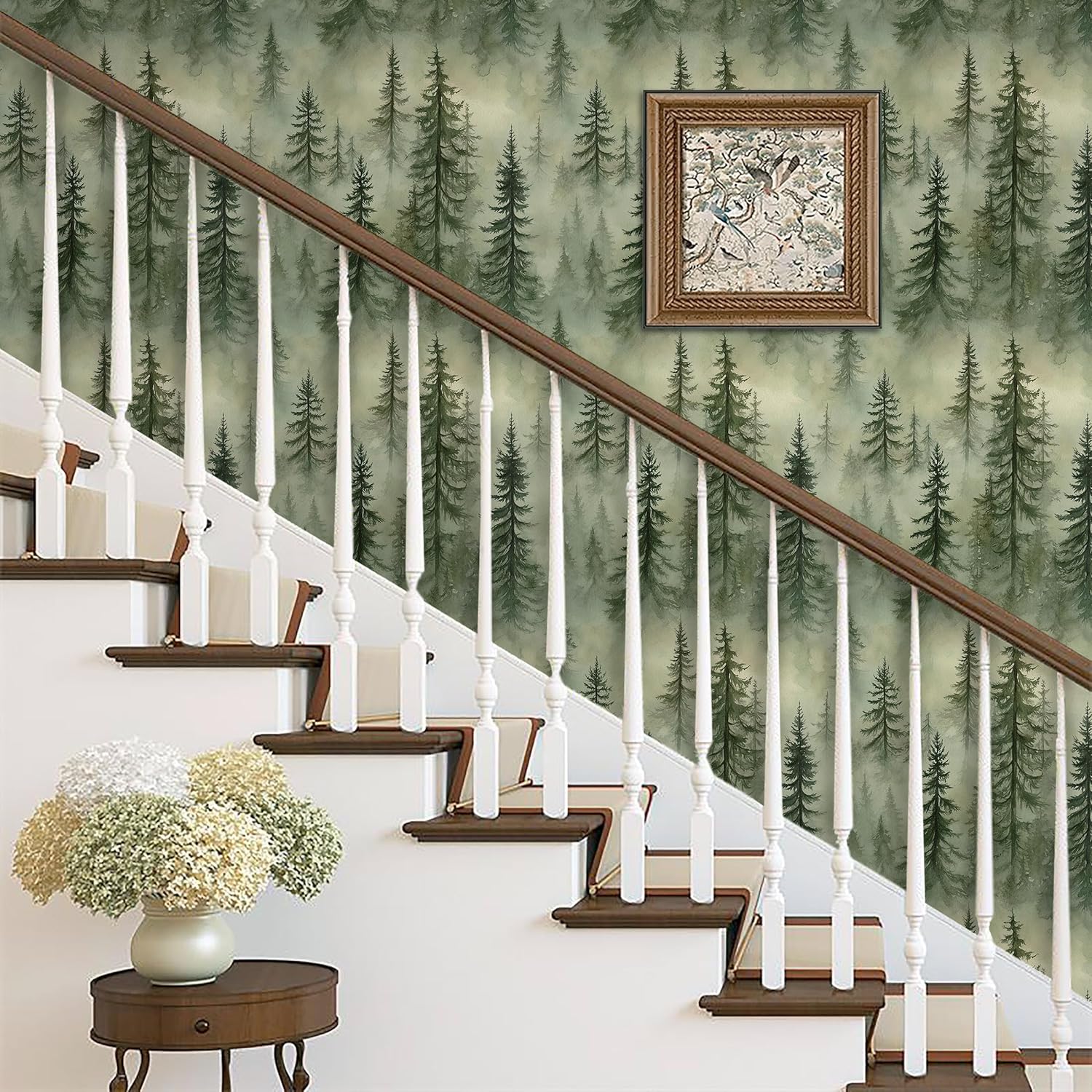 EeeComing Forest Peel and Stick Wallpaper Green Trees Wall Paper Woodland Mountain Botanical Contact Paper Waterproof Self-Adhesive Removable Wallpapers Vinyl for Bedroom Bathroom 17.3"x78.7"