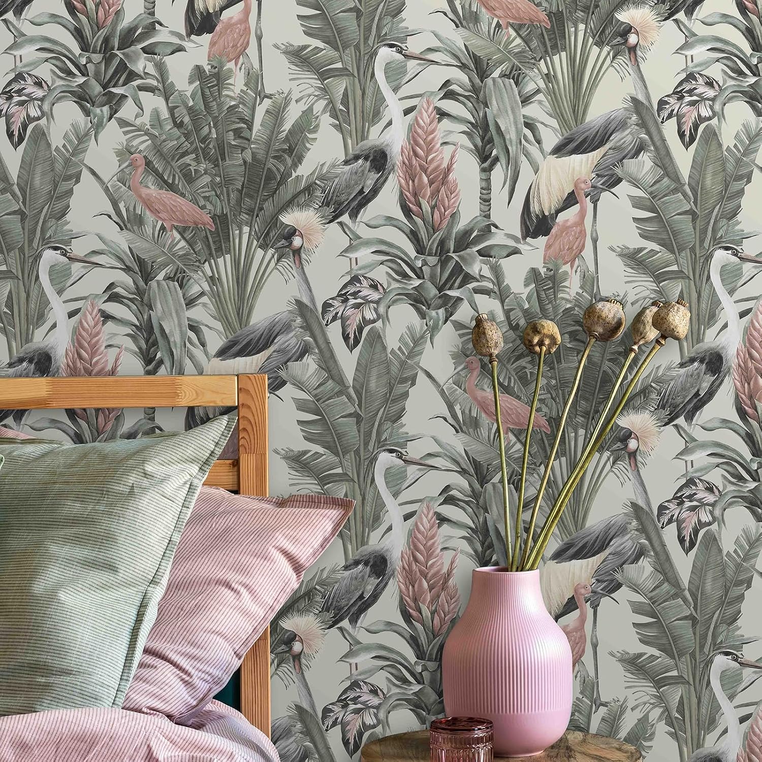World of Wallpaper Manu Tropical Birds Wallpaper Pattern Match Wallpaper for Living Room/Hallway/Bedroom in Cream AF0020